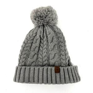 Timberland Unisex Women's Gray Cable Knit Pom Pom Bobble Winter‎ Hat One Size